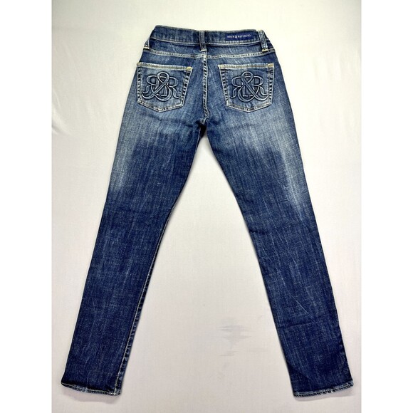 Rock & Republic Jeans Berlin Womens Sz 2 Skinny Denim Logo Pocket Blue Dark Wash - Picture 10 of 13